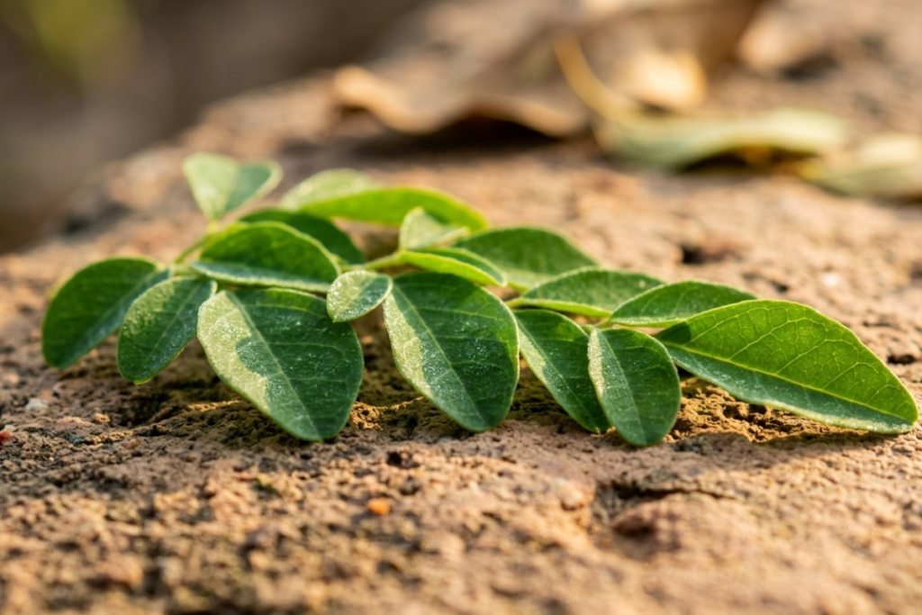 The Herbs Your Grandmother Knew: An Ode to Nigeria's Healing Plants Fresh moringa leaves on a clay surface, the key ingredient in Zimuzo Africa Dawn's Awakening morning tea